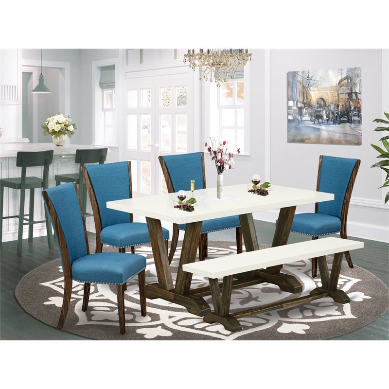 Pemberly Row 6-Piece Wood Dining Set with High Back in Distressed Jacobean