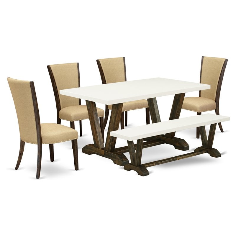Pemberly Row 6-Piece Wood Dining Set in Jacobean Brown/White