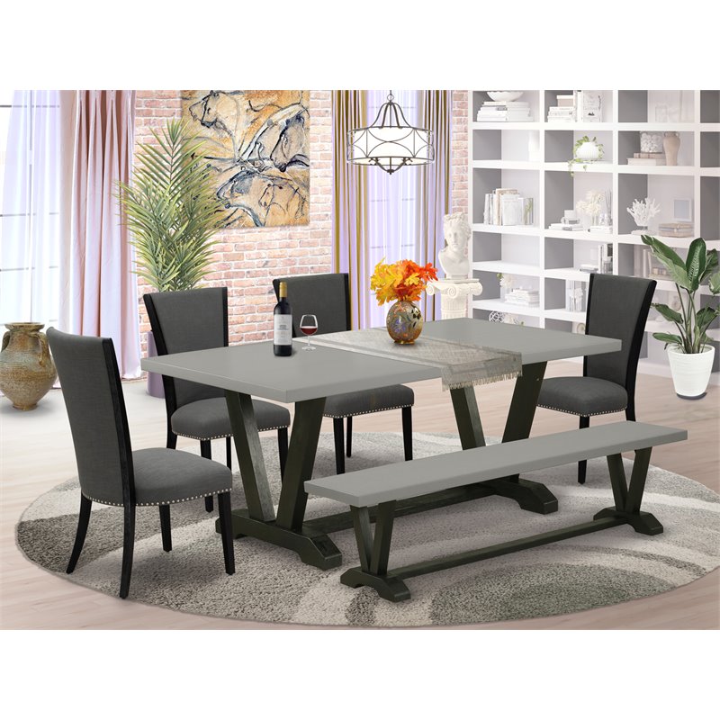 Pemberly Row 6-Piece Wood Dining Set with Cushion Seat in Gray