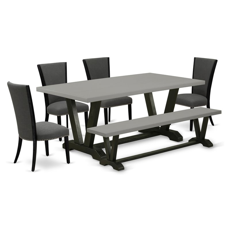 Pemberly Row 6-Piece Wood Dining Set with Cushion Seat in Gray