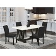 Pemberly Row 5-Piece Wood Kitchen Set with Linen Fabric Seats in Black