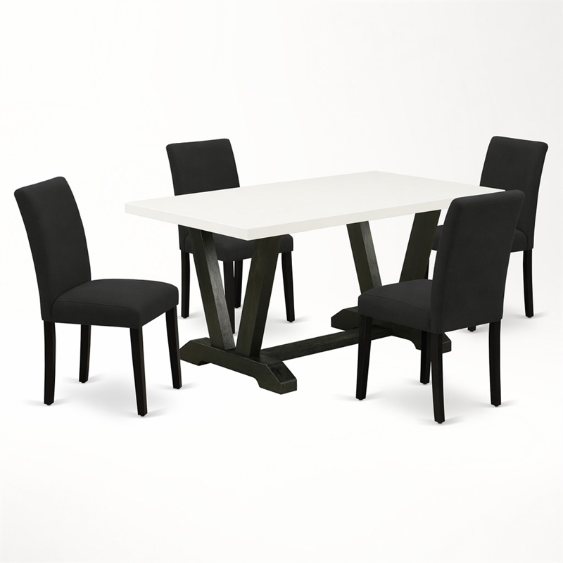 Pemberly Row 5-Piece Wood Kitchen Set with Linen Fabric Seats in Black