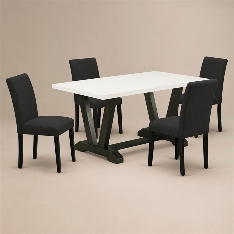 Pemberly Row 5-Piece Wood Kitchen Set with Linen Fabric Seats in Black