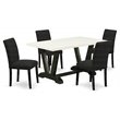 Pemberly Row 5-Piece Wood Kitchen Set with Linen Fabric Seats in Black