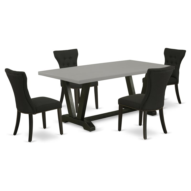 Pemberly Row 5-Piece Wood Kitchen Set with Cement Top in Black Finish