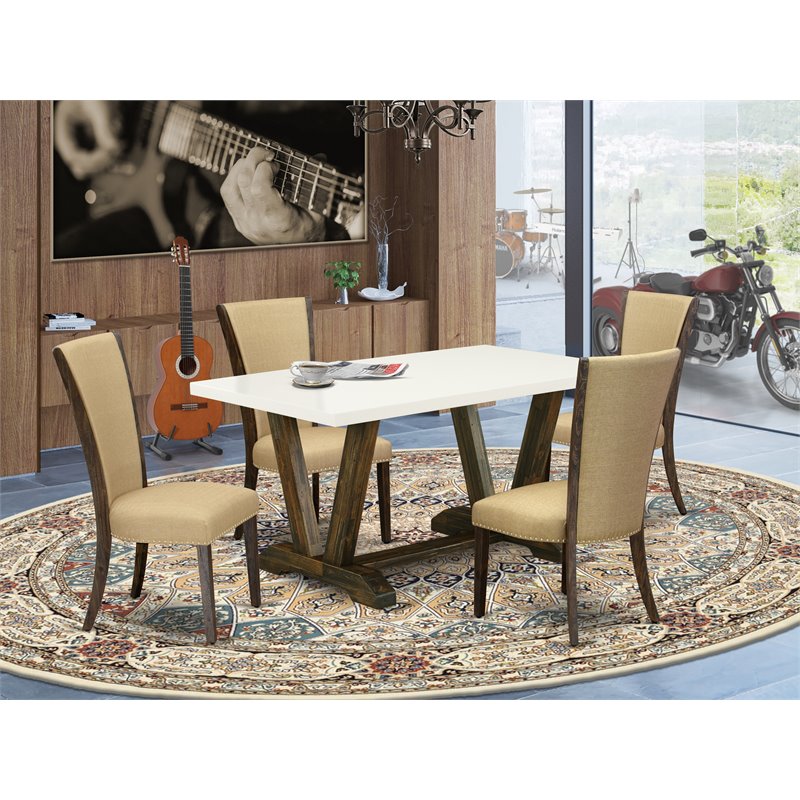 Pemberly Row 5-Piece Wood Dinette Set with Upholstered Chairs in Linen White