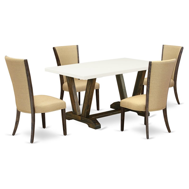 Pemberly Row 5-Piece Wood Dinette Set with Upholstered Chairs in Linen White