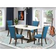 Pemberly Row 5-Piece Wood Dining Table Set with Blue Chairs in Linen White