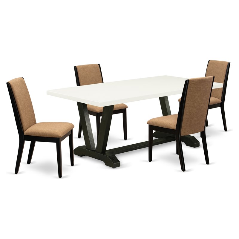 Pemberly Row 5-Piece Wood Dining Set in Wire Brushed Black and Linen White