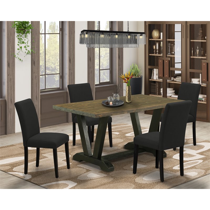 Pemberly Row 5-Piece Wood Dining Set with Black High-Back Chairs