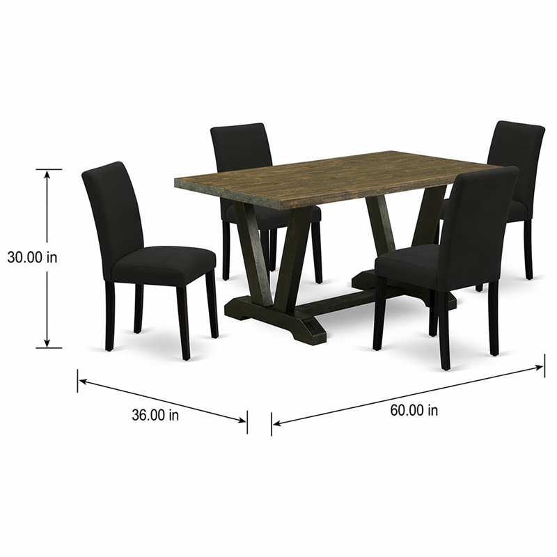 Pemberly Row 5-Piece Wood Dining Set with Black High-Back Chairs