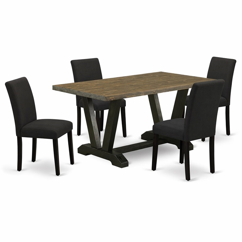 Pemberly Row 5-Piece Wood Dining Set with Black High-Back Chairs