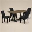 Pemberly Row 5-Piece Wood Dining Set with Black High-Back Chairs