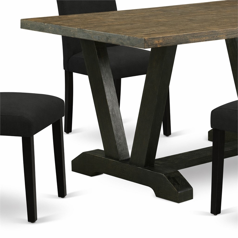 Pemberly Row 5-Piece Wood Dining Set with Black High-Back Chairs
