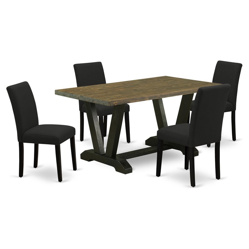 Pemberly Row 5-Piece Wood Dining Set with Black High-Back Chairs