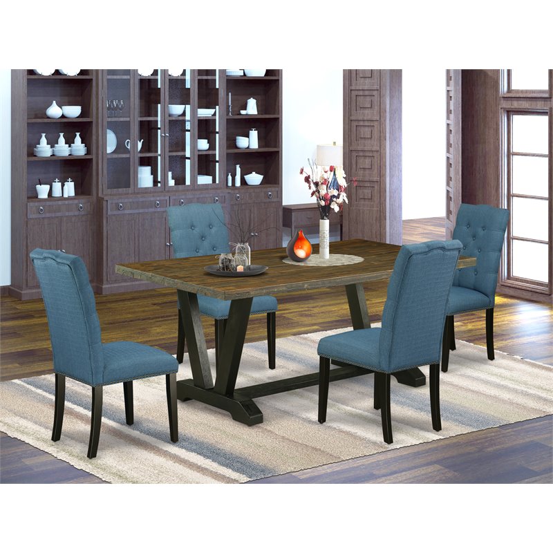 Pemberly Row 5-Piece Wood Dining Set in Black and Jacobean Finish
