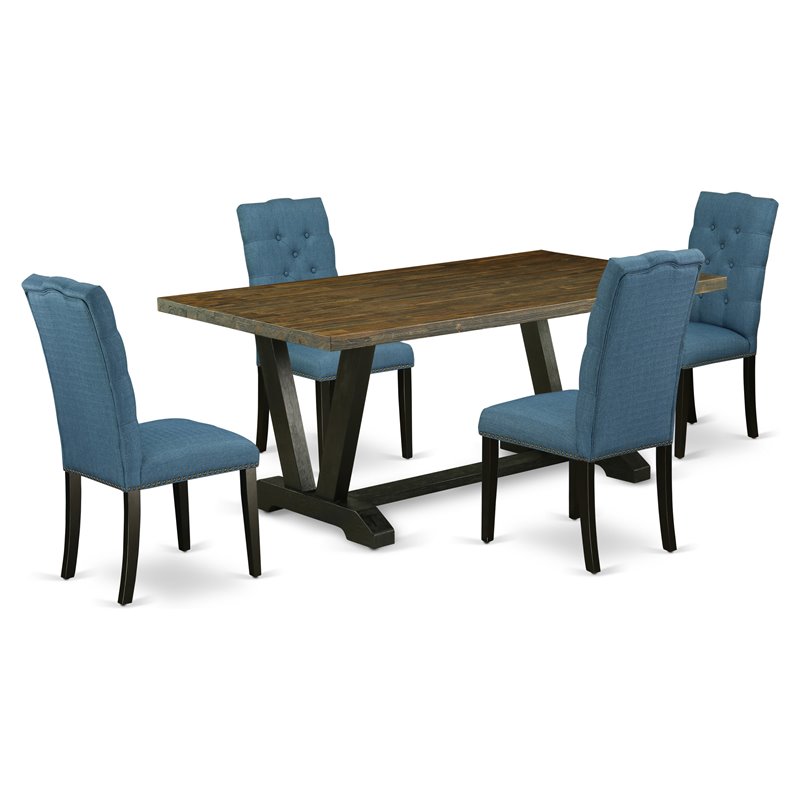 Pemberly Row 5-Piece Wood Dining Set in Black and Jacobean Finish
