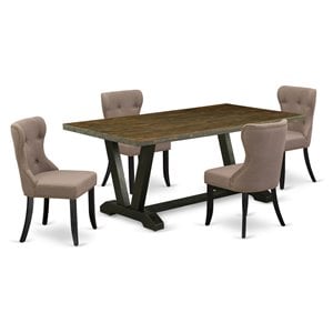 Pemberly Row 5-Piece Wood Dining Set with Tufted Coffee Chairs