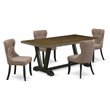 Pemberly Row 5-Piece Wood Dining Set with Tufted Coffee Chairs