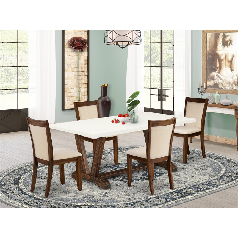 Pemberly Row Dining Table and 4 Chairs with Light Beige Upholstery