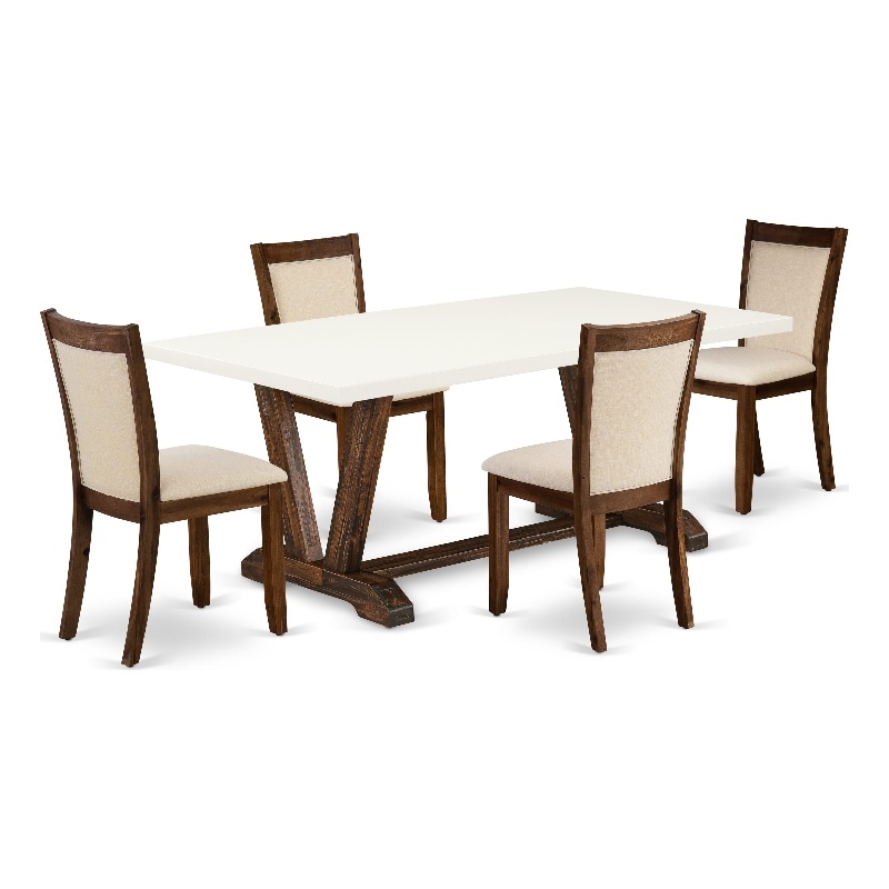 Pemberly Row Dining Table and 4 Chairs with Light Beige Upholstery