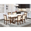 Pemberly Row 7PC Dining Table and 6 Light Beige Chairs in Distressed Jacobean