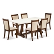 Pemberly Row 7PC Dining Table and 6 Light Beige Chairs in Distressed Jacobean