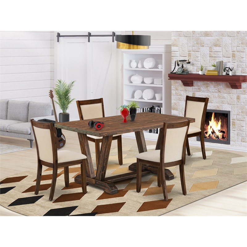 Pemberly Row 5-Piece Dining Table Set with 4 Light Beige Chairs in Wood Finish