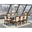 Pemberly Row Cement Dining Table with 8 Light Beige Chairs in Jacobean Finish