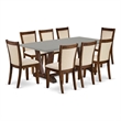 Pemberly Row Cement Dining Table with 8 Light Beige Chairs in Jacobean Finish