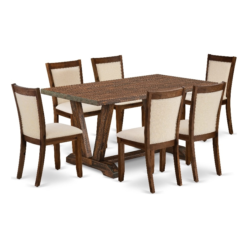 Pemberly Row 7-Piece Dining Set with Upholstered Chairs and Wood Table