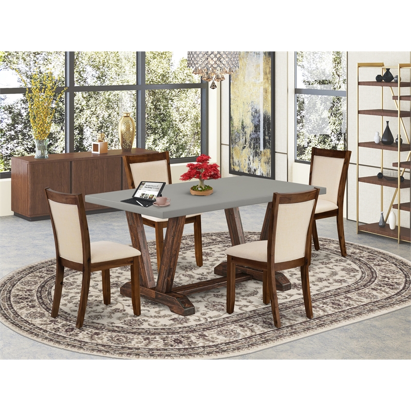 Pemberly Row 5-Piece Dining Set with Cement Top and Upholstered Chairs