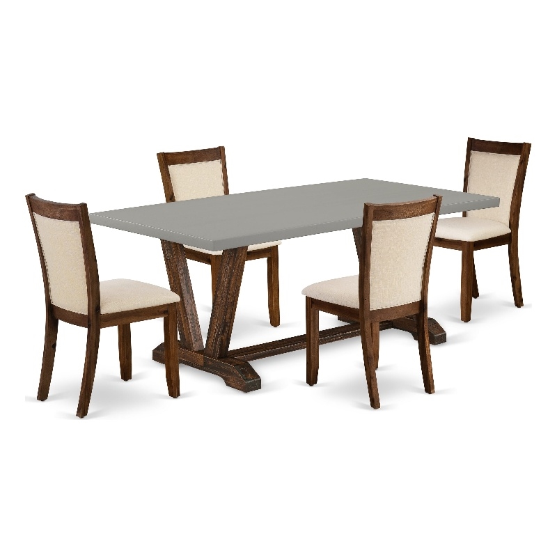 Pemberly Row 5-Piece Dining Set with Cement Top and Beige Chairs