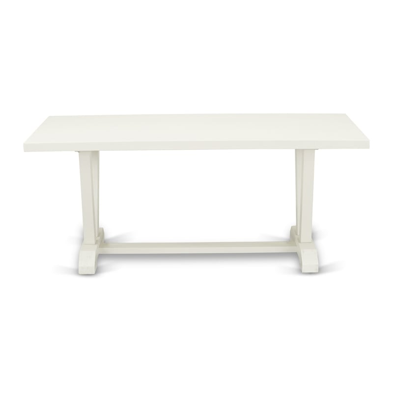Pemberly Row Dining Table with Linen White Finish and Solid Wooden Legs