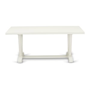 Pemberly Row Dining Table with Linen White Finish and Solid Wooden Legs
