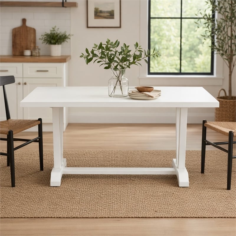 Pemberly Row Dining Table with Linen White Finish and Solid Wooden Legs