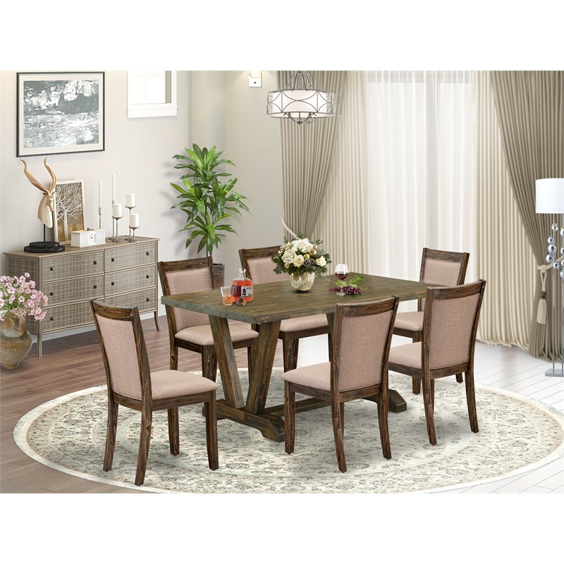 Pemberly Row 7-Piece Rubberwood Dining Set in Jacobean/Dark Khaki Gray
