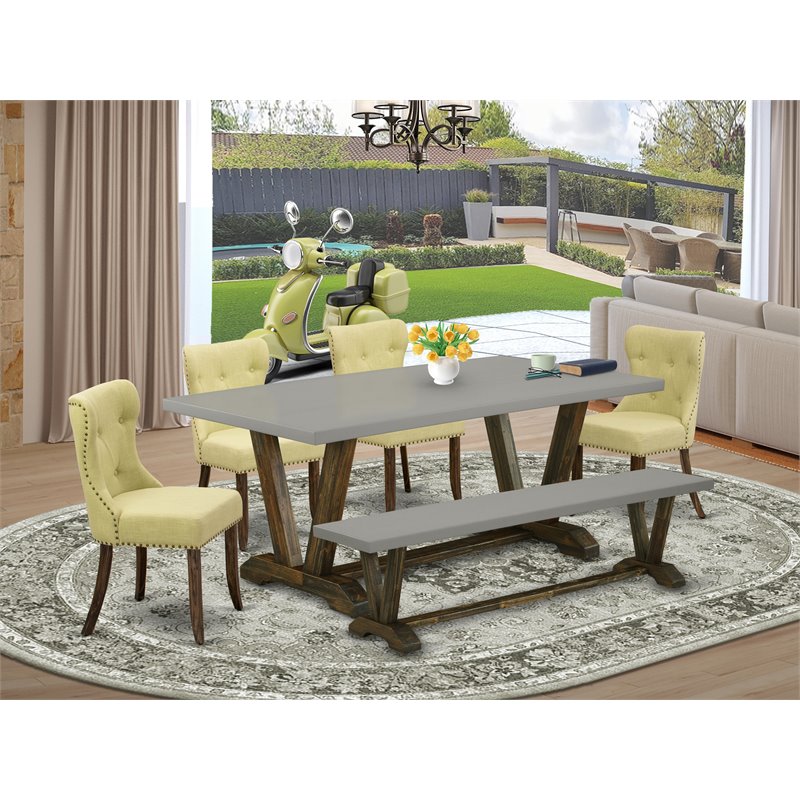 Pemberly Row 6-Piece Dining Set in Cement and Distressed Jacobean Finish