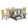 Pemberly Row 6-Piece Dining Set in Cement and Distressed Jacobean Finish