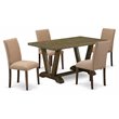 Pemberly Row 5-Pc Wood Dining Table Set with Linen Seats in Brown