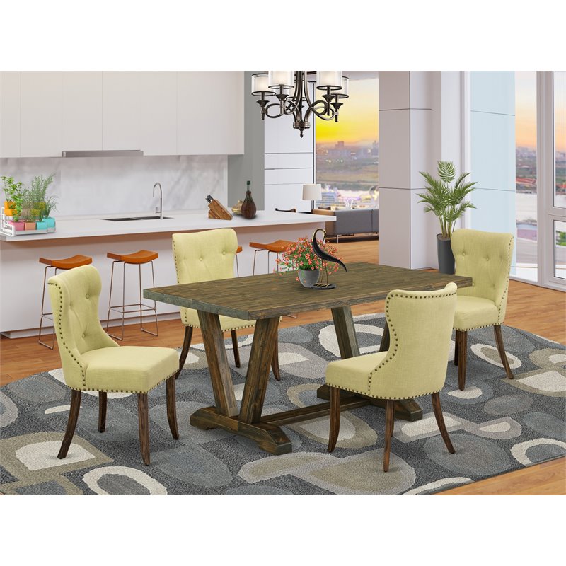 Pemberly Row 5-Pc Wood Dining Table Set with Parson Chairs in Brown