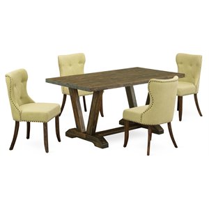 Pemberly Row 5-Pc Wood Dining Table Set with Parson Chairs in Brown