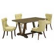 Pemberly Row 5-Pc Wood Dining Table Set with Parson Chairs in Brown