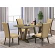 Pemberly Row 5-Pc Distressed Jacobean Wood Dining Set with Linen Chairs
