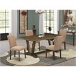 Pemberly Row 5-Pc Wood Dining Table Set with High-Back Chairs in Brown