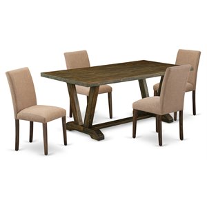 Pemberly Row 5-Pc Wood Dining Table Set with High-Back Chairs in Brown