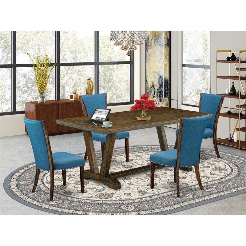 Pemberly Row 5-Piece Wood Dining Table Set with Blue Upholstery