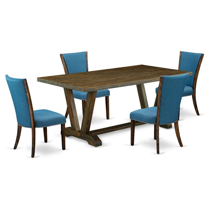 Pemberly Row 5-Piece Wood Dining Table Set with Blue Upholstery