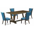 Pemberly Row 5-Piece Wood Dining Table Set with Blue Upholstery