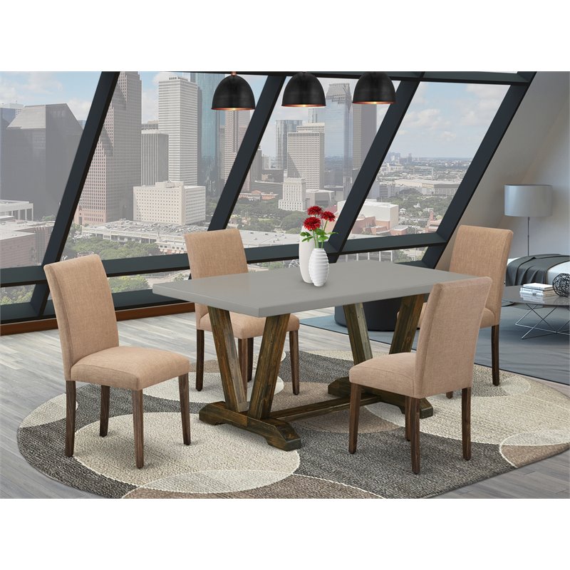 Pemberly Row 5-Piece Cement and Jacobean Wood Dining Table Set